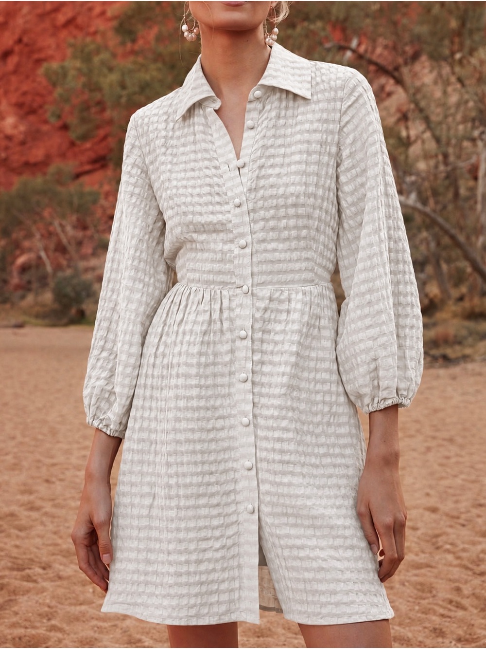Country Road linen blend puff sleeve shirt dress - Picture 2 of 8
